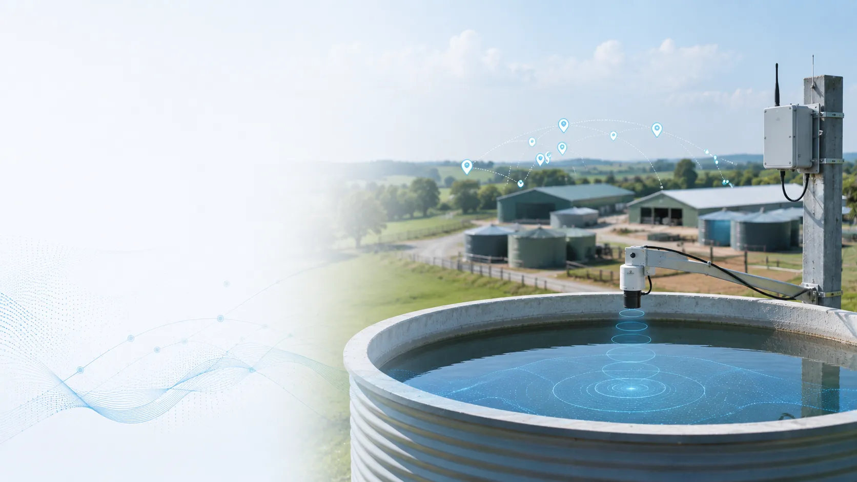 Water monitoring equipment for well and tank level monitoring on a rural site